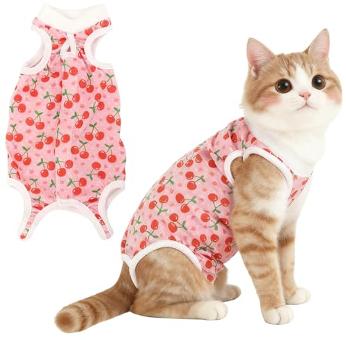 EJRUP Body Post Operatorio Gatto, Tutina Gatto Post Operatoria, Vestito Gatto per Impedire Leccare Ferita Addominale Dopo l'intervento Chirurgico (M, 2-4kg)