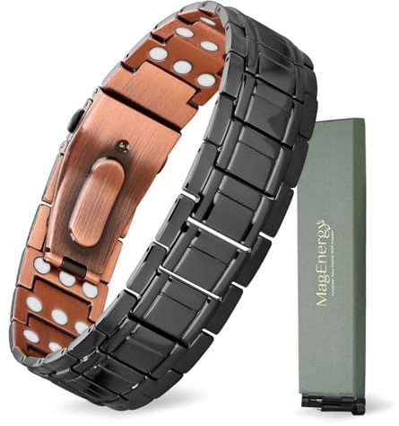 MagEnergy Koppararmband för män, 99,99 % rent koppar magnetiskt armband med 3 800 Gauss-magneter, justerbart länkarmband med viklås, kopparsmyckegåva till pappa make
