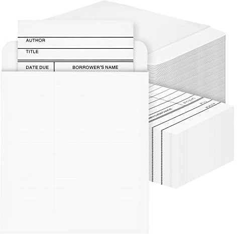 Pochettes Autocollantes pour Livres et Cartes de Bibliothèque avec Poches et 100 Fiches Double Face Assorties, 200 Pièces au Total
