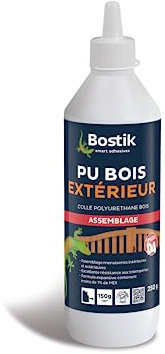 Bostik Colle à Bois Polyuréthane Exterieur D4 PU - Biberon de 250 g, Blanc