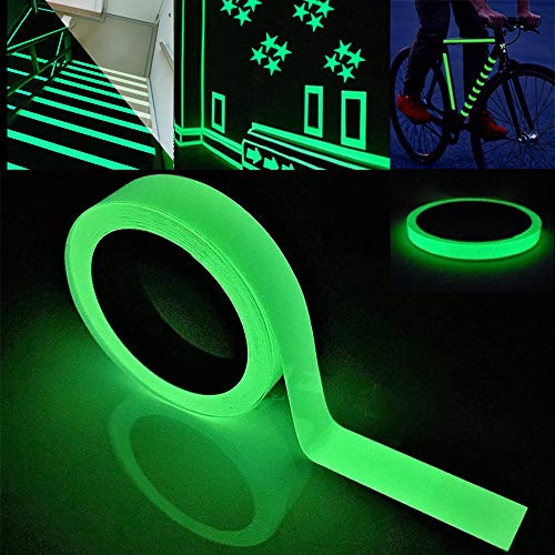 QitinDasen Premium 10m X 2cm Grünes Fluoreszierendes Klebeband, Leuchtendes Phosphor Markierungsband, Selbstklebend Nachleuchtend Warnklebeband, Glow in The Dark