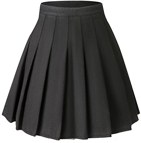 Hoerev Women Girls Thick Wool Fabric for Cold Weather Versatile Plaid Pleated Skirt with Shorts,US 2,Black