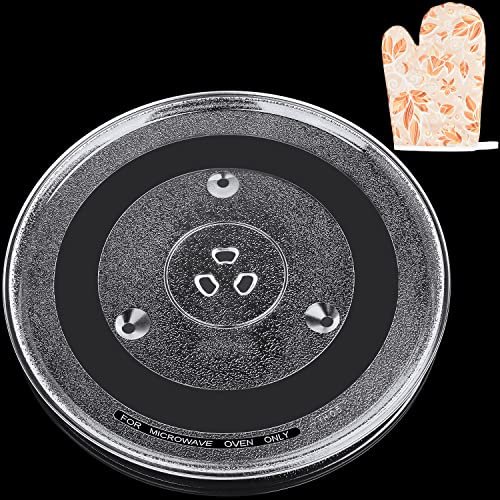 Jolaxy 12.4 Turntable Plate Replacement for Panasonic Emerson Frigidaire Oster Toshiba Microwaves, 12 3/8 Glass Cooking Tray with a Glove, Turntable Diameter 12.4 inch (31.5 cm)
