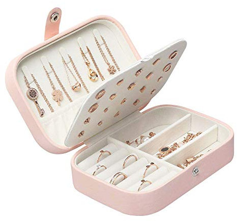 Lrikas Joyero Pequeño Joyero Viaje Joyeros Mujer Pequeña Joyero Jewelry Organizer para Anillos, Aretes, Pendientes, Pulseras y Collares (Rosado)