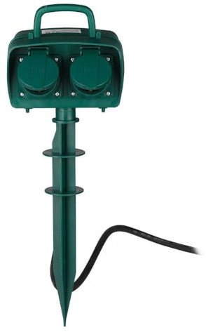 V-TAC VT-1114-3 - Toma eléctrica de jardín con estaca de 4 tomas 16 A con cable 3 m cuerpo verde IP44 - SKU 8810