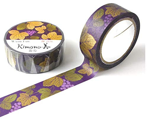 kamiiso Kimono Washi Masking Tape 15mm Foil Stamp Japanese Grape Scrapbooking DIY Art Craft