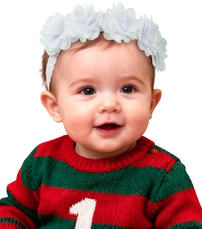 Fmeida Baby Girls Headband Elastic Soft Flower Headbands Hair Accessories for Newborn Infant Toddler Stretchy Floral Baby Headband for Little Girl Kids (White)