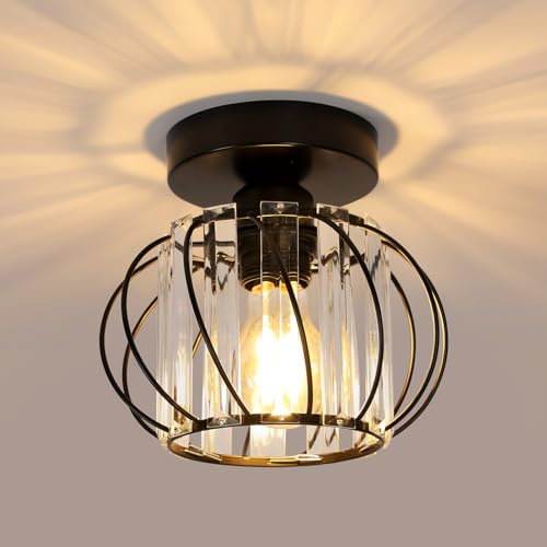 Pheashine Moderne Kristall Deckenleuchte, E27 LED Deckenleuchte, Mini Kristall Kronleuchter für Küche, Esszimmer, Schlafzimmer, Flur, Eingang (Schwarz)