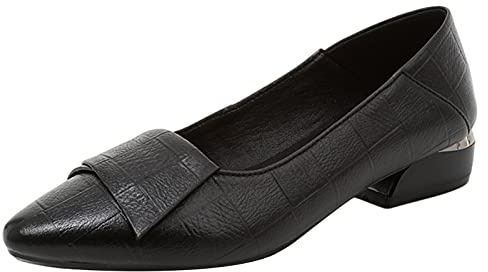 Jamron Mujer Puntiagudo Cuadros Zapatos de Tacón Cuero Suela Blanda Ballerinas Negro SN602C046 EU38