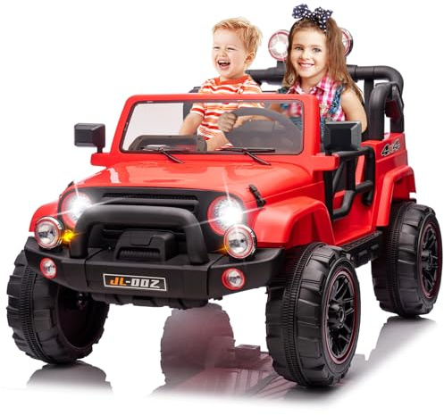 2 Seater Ride On Truck and Car Cover, 12V Children's Electric Car with Parental Remote Control, Music, Bluetooth, MP3 Player, LED Lights, Spring Suspension, Red