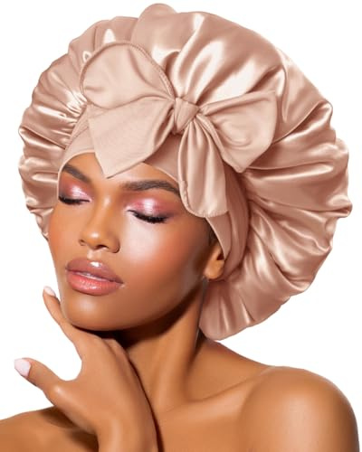 BONNET QUEEN Satin Sovhuvor för Damer Silkesmössa för Sovande Kvinnor, Satin Sovmössa med Justerbart Huvudband för Lockigt