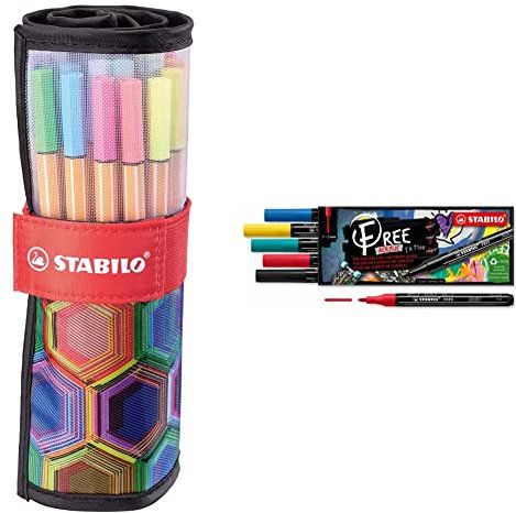 Stifte-Set STABILO Fineliner - point 88 - ARTY - 25er Rollerset & Acrylmarker - FREE Acrylic - T100 Rundspitze 1-2mm - Royal - 5er Pack