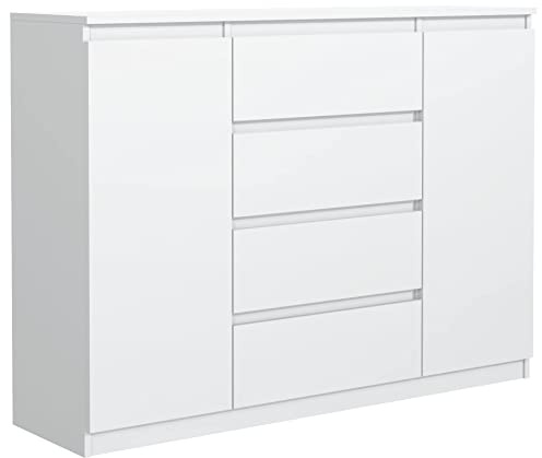 meble masztalerz Cassettiera con 4 cassetti e 2 ante - per la Camera da Letto e il Soggiorno - Mobili Salvaspazio 120 cm (Bianco Opaco)