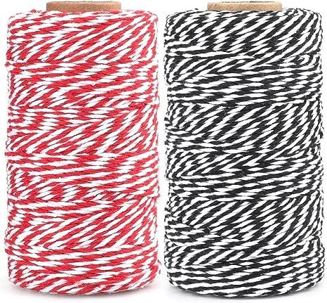 jijAcraft 200M Schwarz und Rot Bäcker Bindfäden, 2MM Baumwolle Schnur, Bastelschnur Dekokordel Schnur Perfekt für DIY Kunstgewerbe Gartenarbeit