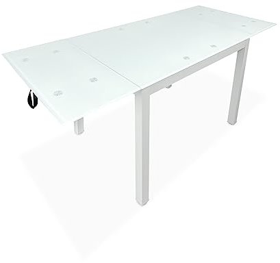 Somnia Descanso - Mesa Extensible de Cristal de Cocina o Comedor Acabada en Blanco Modelo Närke, Práctica y Funcional. Medidas: 100-170 cm (Largo) x 70 cm (Ancho) x 75 cm (Alto)