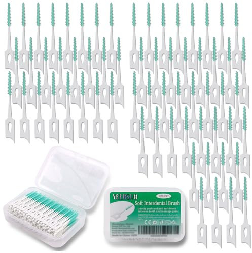 YEERSUO 200 PCS Soft Interdental Brushes, Silicone Dental Toothpicks Brush Between Teeth, Tooth Flossing Brush Disposable for Cleaning, Toothbrush Clean Tool, Green Colors