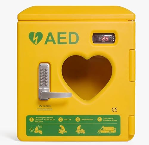 AED Defibrillator Storage Cabinet,Wall-Mounted Steel AED Alarm Box, -20-70℃ Range of Set Temperature,with Temperature Control System and Handle, for Fits Most AED Models