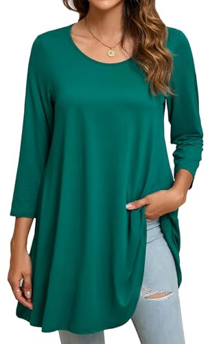 Enmain Blusa Donna Elegante 3/4 Manica Taglie Forti Maglietta a Maniche Lunghe Tunica Verde Maglia Lunga da Donna per Leggings in Tinta Unita 3XL