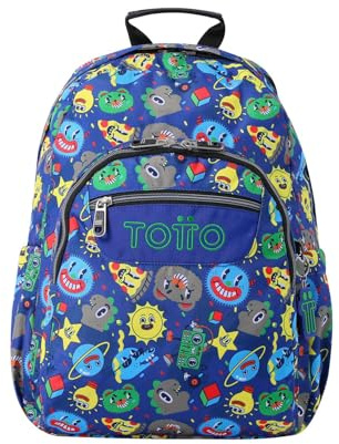 TOTTO - Mochila Escolar Adaptable a Carro, Modelo Acuareles, Capacidad 20 L, Bolsillo para Pc 14, 2 Bolsillo Botella, Espaldar Ergonómico con Flujo de Aire, Cómodas Correas en S, Estampado Tello