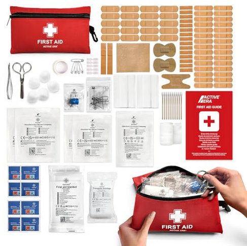 Active Era Kit Pronto Soccorso Premium 120 pezzi, include bende, medicazioni, forbici metalliche extra forti e coperta di emergenza per auto, casa, ufficio, camper, lavoro e viaggi