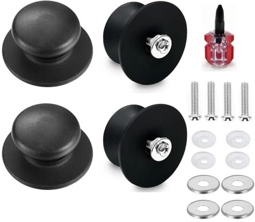 Frypay 4 Stück Topfdeckelgriff Universal Bakelit Deckelknauf Schwarz mit Schrauben Robuster Topfgriff & Deckelknopf für Topfdeckel & Kasserolle Praktischer Ersatzdeckelknöpfe
