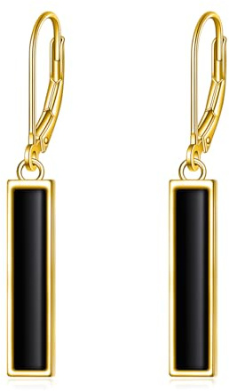 YFN Schwarzer Onyx Bar-Ohrringe für Frauen Sterling Silber Gold Leverback Ohrringe Larimar Schmuck Geschenk(gold)