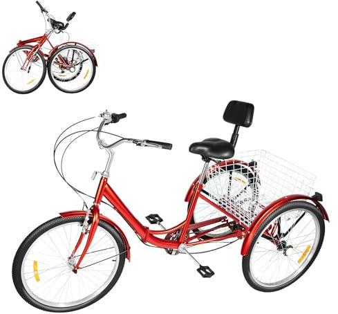 ACROSSPART 24 Zoll Dreirad für Erwachsene, 7 Gang Dreirad Fahrrad mit Einkaufskorb und Rückenlehne, Klappbar Senioren Trike, Bis 120kg