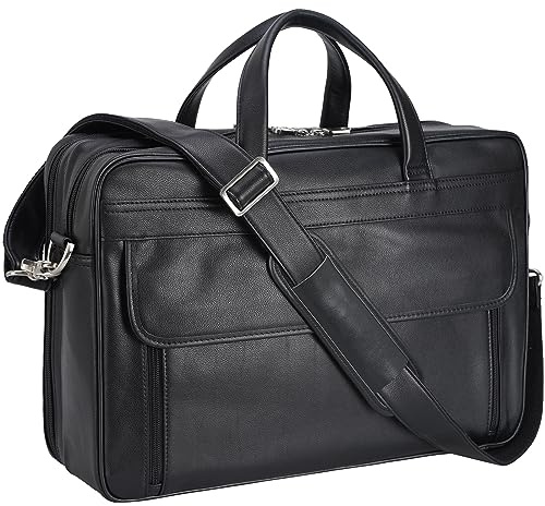 TIDING Full Grain Leather Men's Briefcase 15.6'',17.3 Inch Laptop Bag | Large Genuine Leather Business Messenger Bag for Travel Work Computer Attache Case , Waterproof Crossbody Shoulder Bag Black