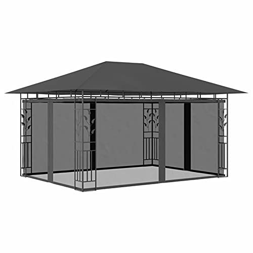 ShGaxin Pavillon mit Moskitonetz, Faltpavillon, Pergola, Partyzelt, Standmarkise, Sonnenzelt, Garten Pavillion, Grillpavillon, 4x3x2,73 m Anthrazit 180 g/m²