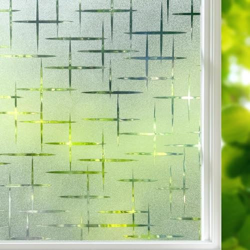 DARUITE Pellicola Per Vetri Finestre con modello di Stella Crociata, 30x100 cm, Elettrostatica e con Protezione UV Pellicola Privacy Finestre, Ideale per Ufficio o Soggiorno
