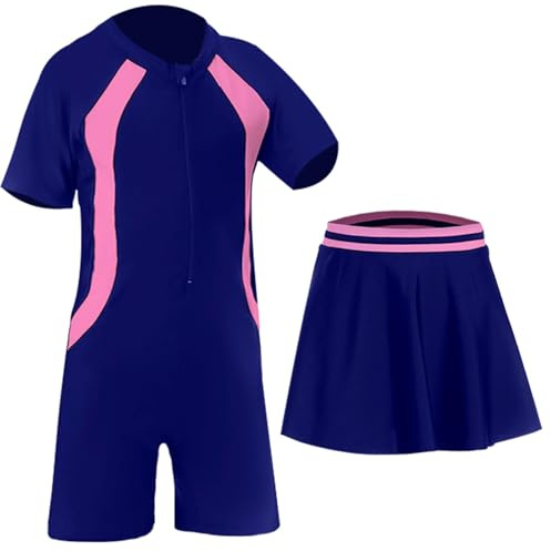 UoQo Maillot de bain 2 en 1 pour filles - Maillot de bain une pièce à manches courtes avec jupe - Séchage rapide - Pour l'été, la plage, les sports nautiques