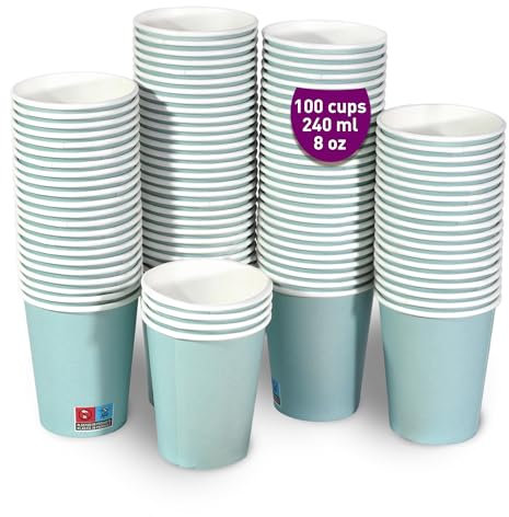 GoBeTree 100 Vasos de papel Azul de 240 ml, Papel Carton duradero, Vasos desechables resistentes para fiestas, celebraciones y eventos