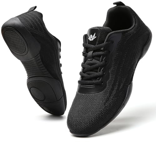 Chaussures de Danse Femme Anti-Dérapantes Légères - pour Jazz, Yoga, Entraînement & Cheerleading | Semelle Souple avec Lacets Confortables Black 37