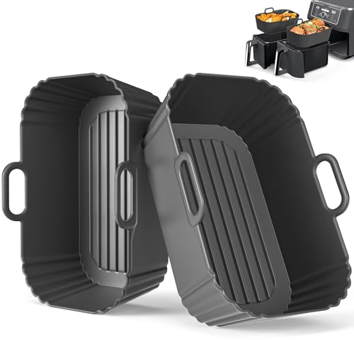 Masgarlan Silicone Air Fryer Liners 2 Pack for Ninja Foodi Dual AF300UK AF400UK/KCP, AF451UK, Tower, Keplin, COSORI, Russell Hobbsand, Instant for 7.6L 8L 9.5L Baskets, Reusable Airfryer Accessories