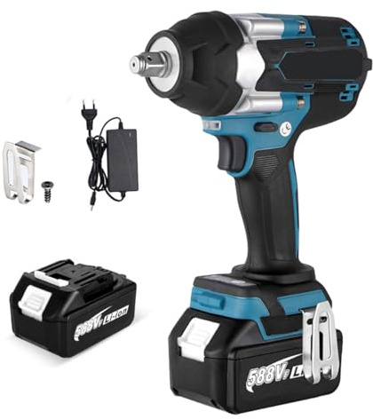 QIAKEFE Clé à Choc Sans Fil Couple Maxi 1800N.m, 3 Vitesses, Boulonneuse à Choc Électrique 1/2, 18V Batterie 3000mAh Li-Ion avec Chargeur Rapide, Lampe de Travail LED,pour Travaux Lourds