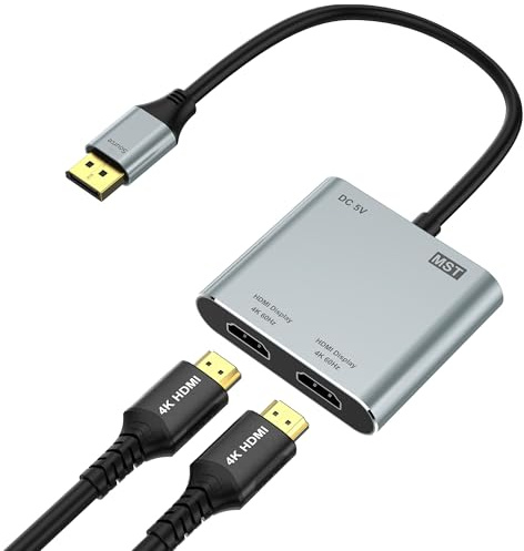 Anehmeta DisplayPort to Dual HDMI Adapter, 4K@60Hz HDMI Splitter Extended Display 1 in 2 Out MST Hub for Dual Monitors, Display Port to HDMI Splitter for PC, NVIDIA, AMD Graphic Card