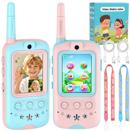 Vidéo Talkie Walkie, Talkie Walkie Enfants Rechargeable(Bleu+Rose)