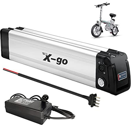 X-go 36V 10AH Batteria per Bicicletta Elettrica Li-Ion a Ioni di Litio per Motori 250W 350W E-Bike Pedelec Bici Elettrica Silverfish + Caricabatterie (36V 10Ah 4port)
