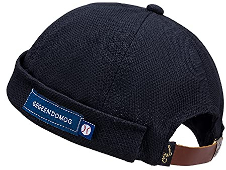 CLAPE Watch Cap Commando Work Beanie Corduroy Docker Leon Brimless Hat Rullad manschett Harbour hatt, CT18-svart, 21-23.6 inches