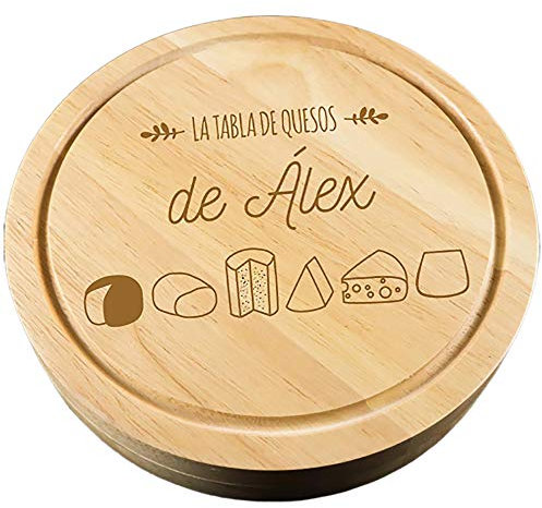 Calledelregalo Regalo Personalizado: Tabla de quesos grabada con el Nombre Que tú Quieras y Divertidos Motivos de quesos