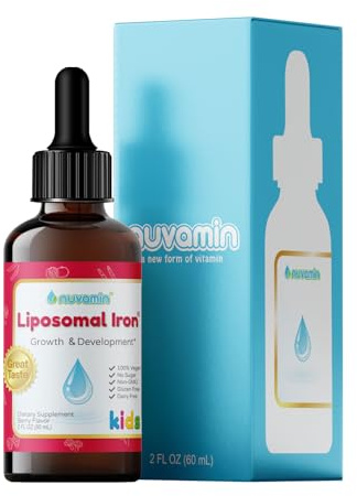 Nuvamin – Liquid Liposomal Iron Drops for Baby, Toddlers, Kids, & Teens, 2Fl.Oz (60ml), 120 Daily Serving. Great Taste - All Natural - Vegan - No Metallic Aftertaste, Berry Flavor