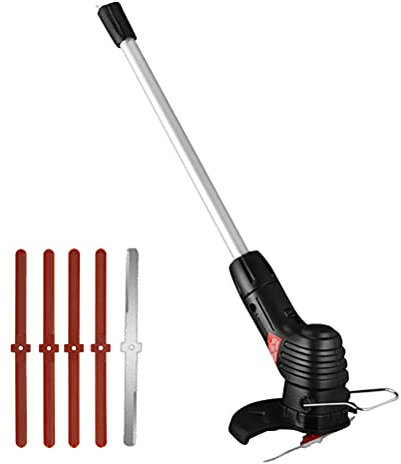 Cortacésped a batería, desbrozadora eléctrica a batería para jardín, cortadora de césped recargable con cuchillas, cortadora eléctrica de jardín ligera con mango largo telescópico ajustable