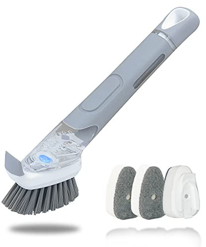 ITTAHO Spülbürste mit Seifenspender und 3 Ersatz-Schwamm, kratzfester Spülschwamm für Geschirr, mit Griff, für zu Hause