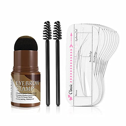 Eyebrow Stamp Stencil Kit - Adjustable Professional Waterproof Long Lasting Buildable Eyebrow Powder Stamp Makeup Tools with 10 Styles Reusable Eyebrow Stencils, 2 Eyebrow Pen Brushes (Black)