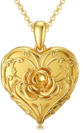 SOULMEET 18k Gold Plated Silver Rose Heart Shaped Locket Necklace That Holds 2 Picture,Your Are My Sunshine, 18 (Locket only)