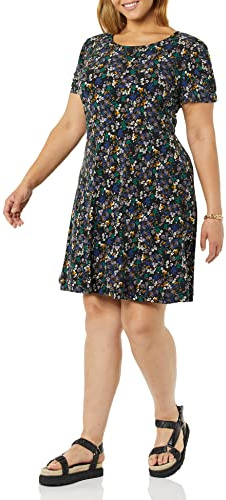 Amazon Essentials Abito a Trapezio a Girocollo con Maniche Corte Arricciate (Disponibile in Taglie Forti) Donna