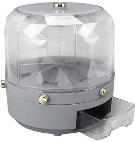Reisspender, 6 Grid 6KG 360 Grad drehbar Getreide-Container Dry Food Dispenser mit Deckel, einzelne Taste, klar Cereal Dispenser Eimer für Home Kitchen Pantry Sojabohnen Mais (Grau)