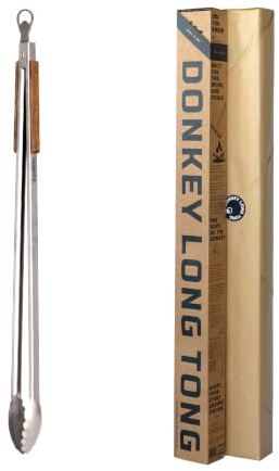 32 Heavy Duty Fire Tongs - Extra Long Log Grabber for Grill, Fire Pit, Pizza Oven & Campfire | Handmade South African Rust Resistant Stainless Steel Firewood Tongs with Wood Handle | Donkey Long Tong