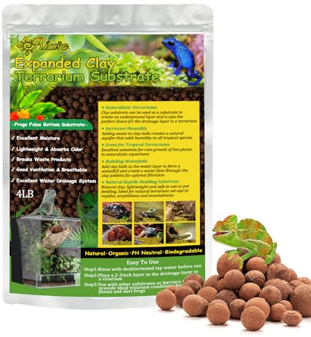Riare Expanded Clay Balls Terrarium Substrate for Reptiles Frogs False Bottom Substrate, Bioactive Terrarium Substrate for Drainage and Moisture (5L)