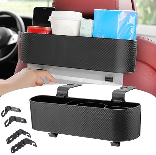 xiruiubao Kopfstütze Becherhalter Auto Rücksitz Organizer - Multifunktional Autositz Aufbewahrungsbox mit Getränkehalter und Haken für Kinder und Erwachsene, Auto Zubehör Kopfstützen, Schwarz